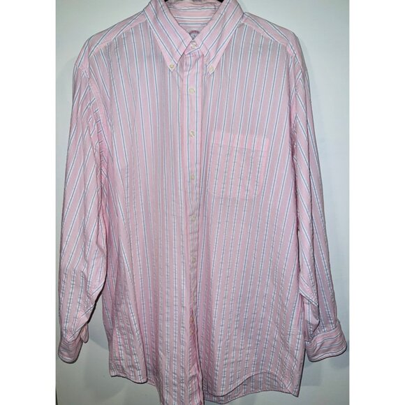 Brooks Brothers Mens Long Sleeve Pink/Blue Pin-Striped Button-Down Shirt L - Picture 1 of 2